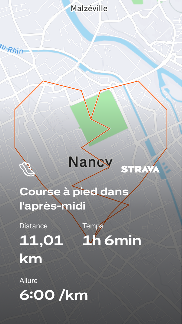 Capture Strava d'une course en forme de cœur à Nancy